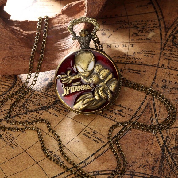 Spiderman NEW Pocket Watch Marvel Comic Fan Gift Spidey Red Enamel - Picture 4 of 5